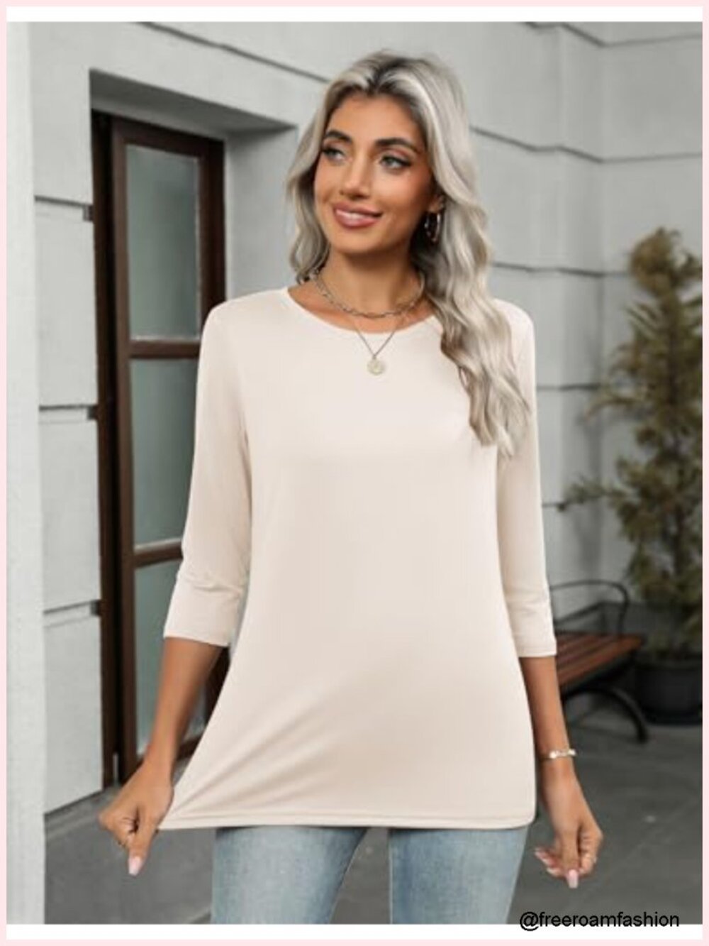 3/4 Sleeve Tunic Tops 3 Pack Crew Neck Blouses for Women Basic Tees Summer Fall - Picture 2 of 6